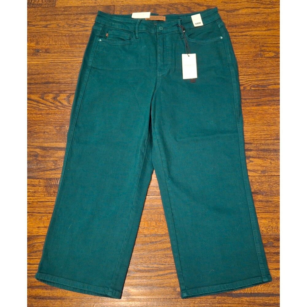 NWT Judy Blue Teal High Rise Wide Leg Crop Tummy Control Jeans Womens 16W